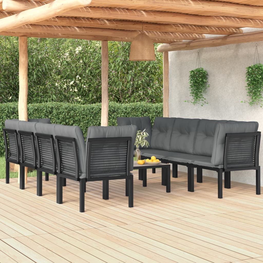 Set mobilier de gradina, 9 piese, negru si gri, poliratan — imaginea 2