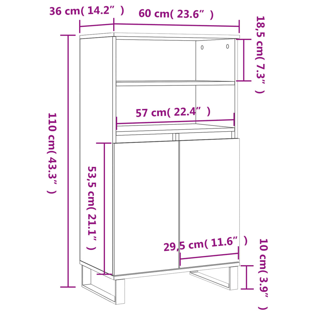 Dulap inalt, stejar sonoma, 60x36x110 cm, lemn prelucrat — imaginea 11