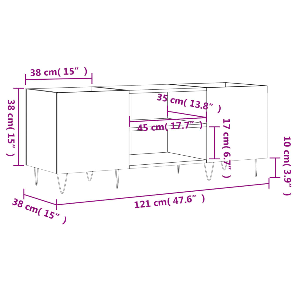 Dulap pentru discuri gri sonoma, 121x38x48 cm, lemn prelucrat — imaginea 9