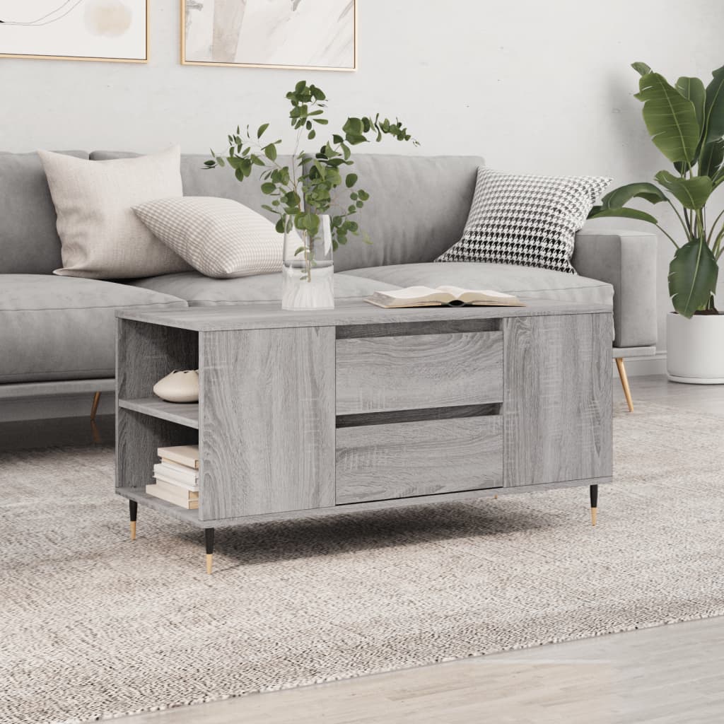 Masuta de cafea, gri sonoma, 102x44,5x50 cm, lemn prelucrat — imaginea 2