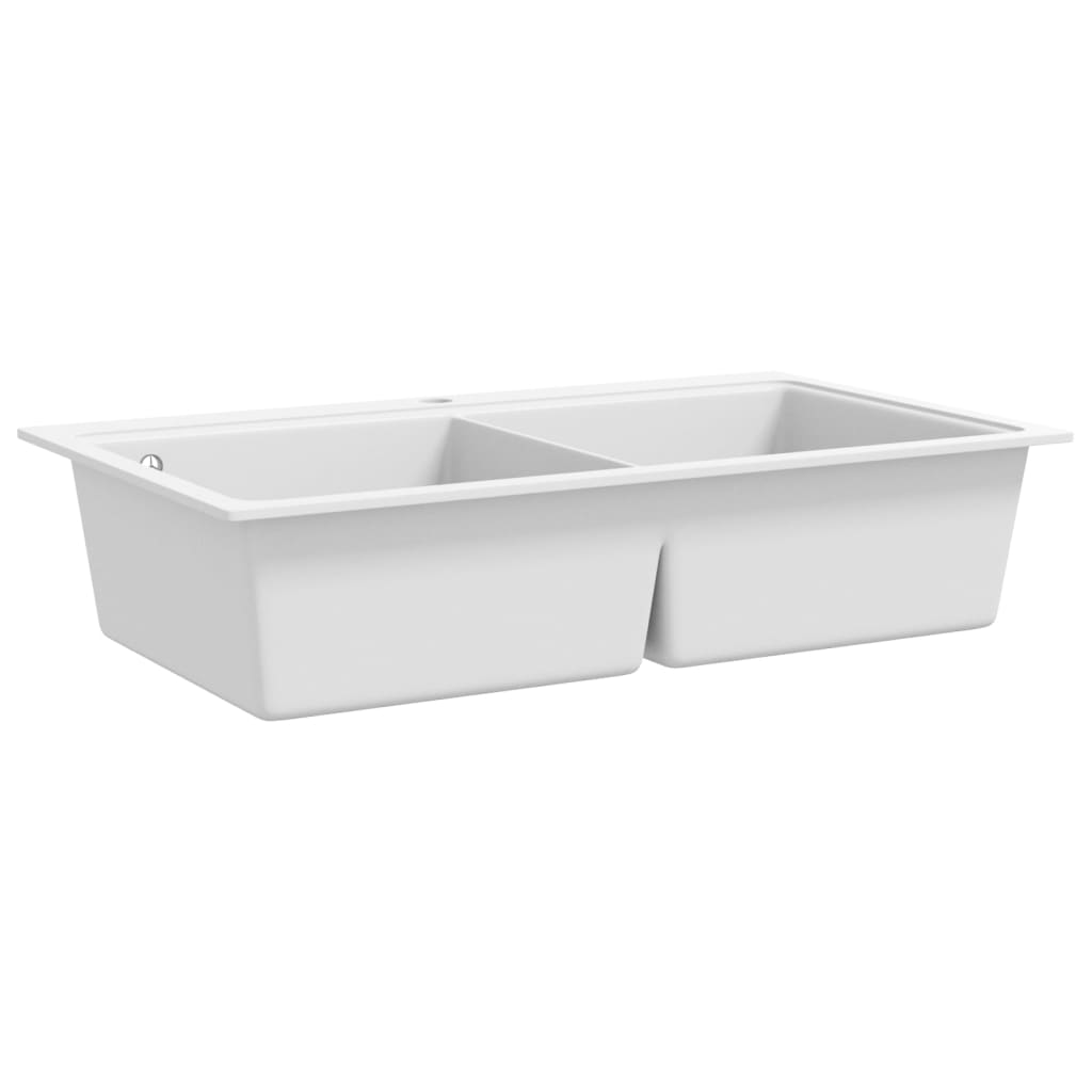 Chiuveta de bucatarie din granit incastrata, cu doua cuve, alb crem — imaginea 4