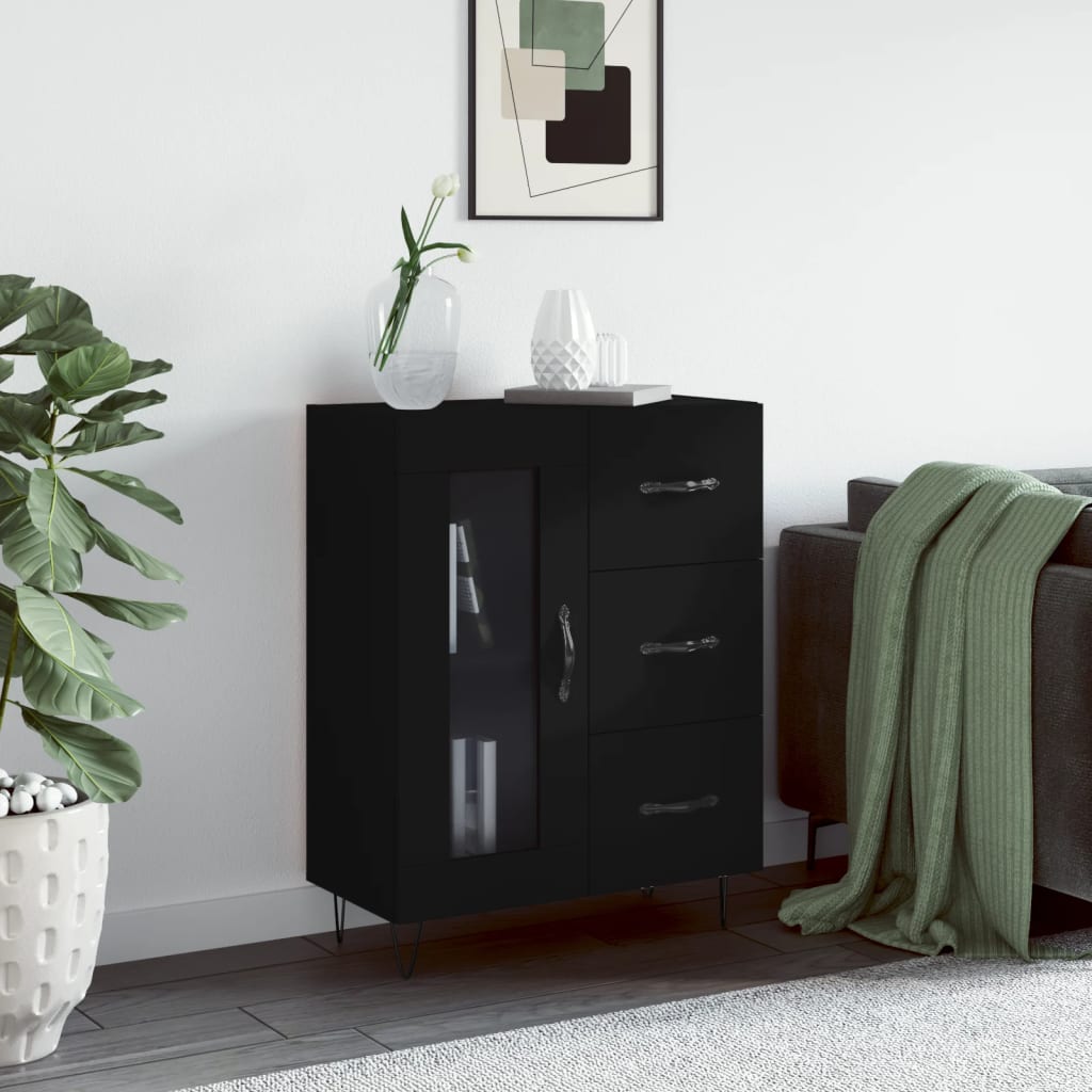 Servanta, negru, 69,5x34x90 cm, lemn compozit — imaginea 2
