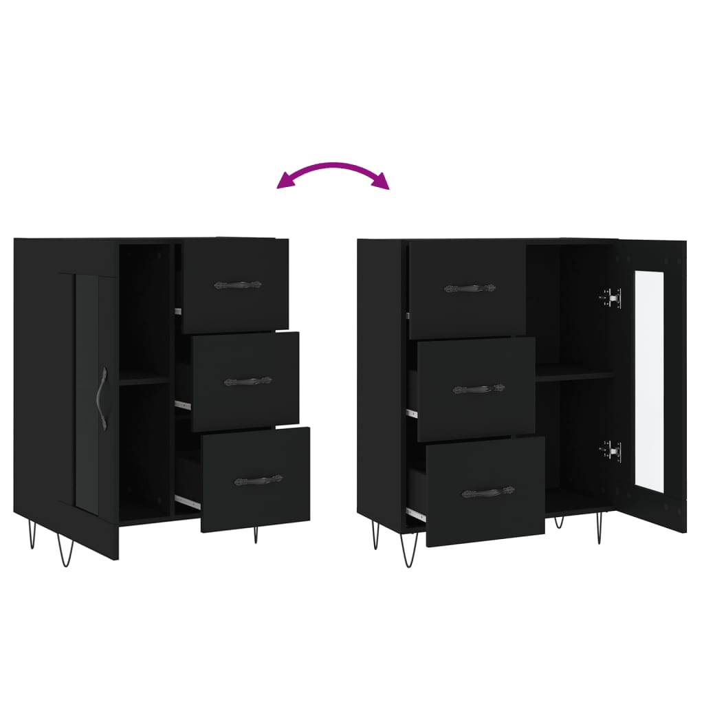 Servanta, negru, 69,5x34x90 cm, lemn compozit — imaginea 9
