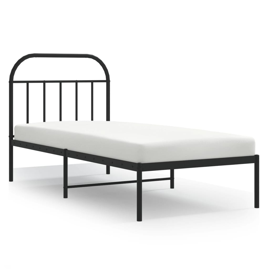 Cadru pat metalic cu tablie, negru, 90x200 cm