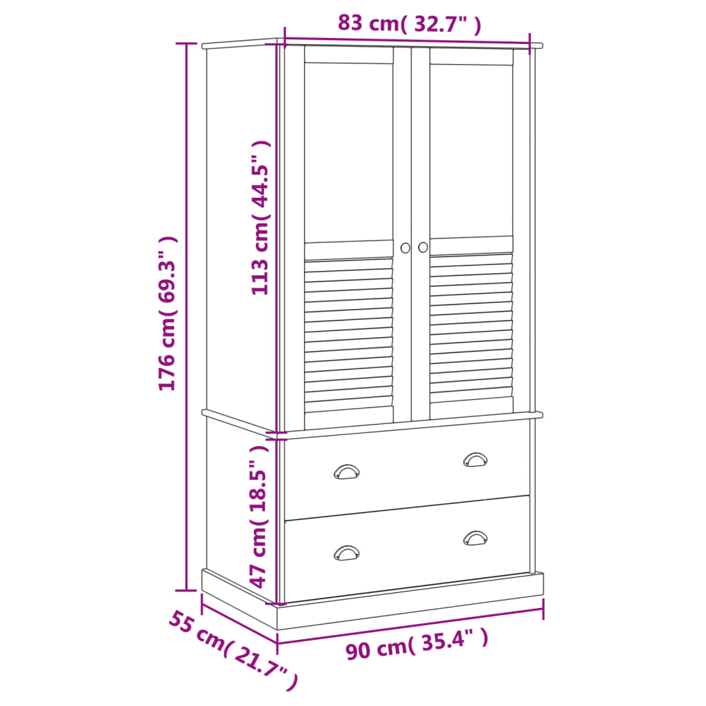 Sifonier VIGO, gri, 90x55x176 cm, lemn masiv de pin — imaginea 9