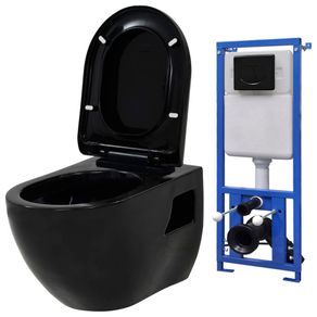 set vas wc suspendat + rezervor incastrat Vas toaleta suspendat cu rezervor incastrat, negru, ceramica