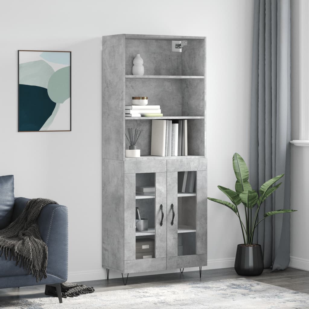 Dulap inalt, gri beton, 69,5x34x180, lemn compozit — imaginea 2