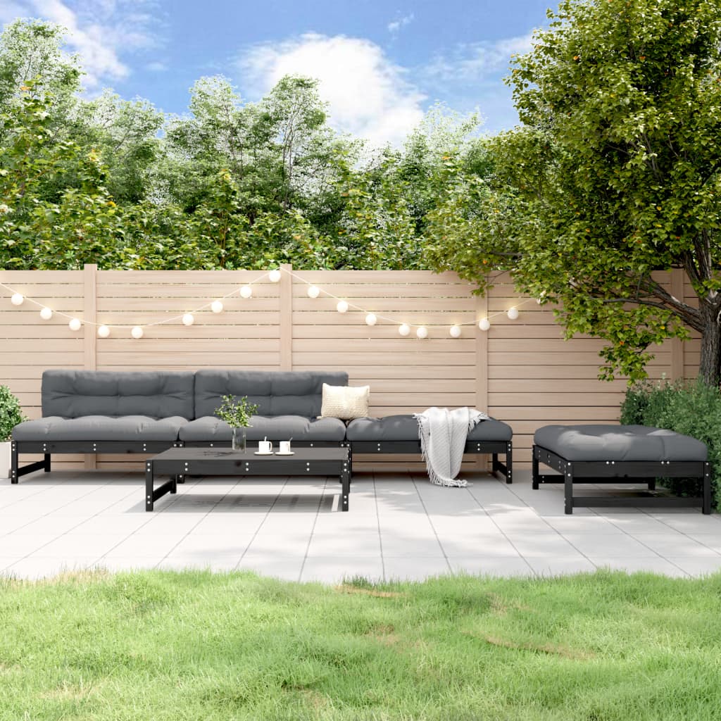 Set Set mobilier relaxare gradina 5 piese negru lemn masiv pin — imaginea 2