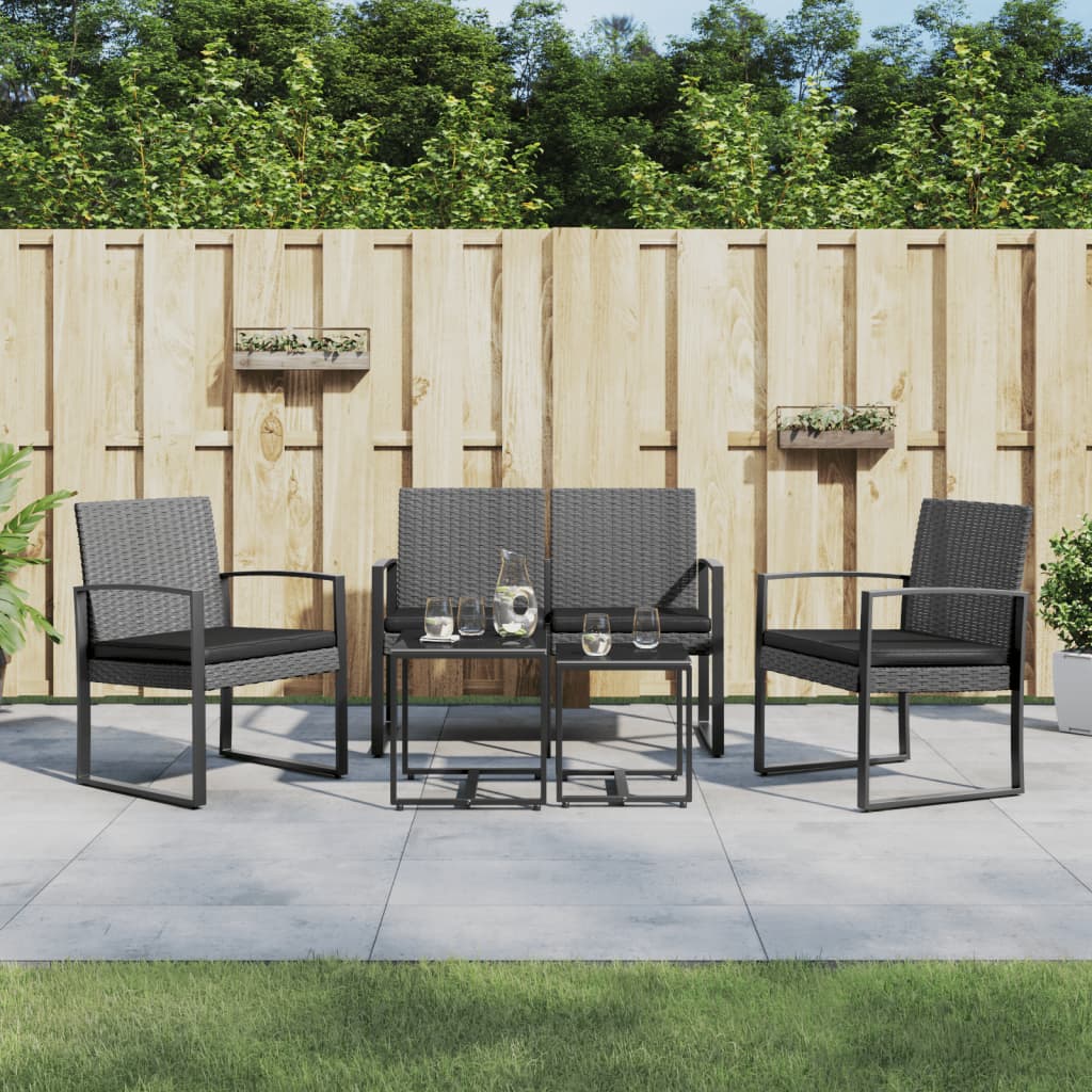 Set mobilier de gradina cu perne, 5 piese, gri inchis, PP ratan — imaginea 2