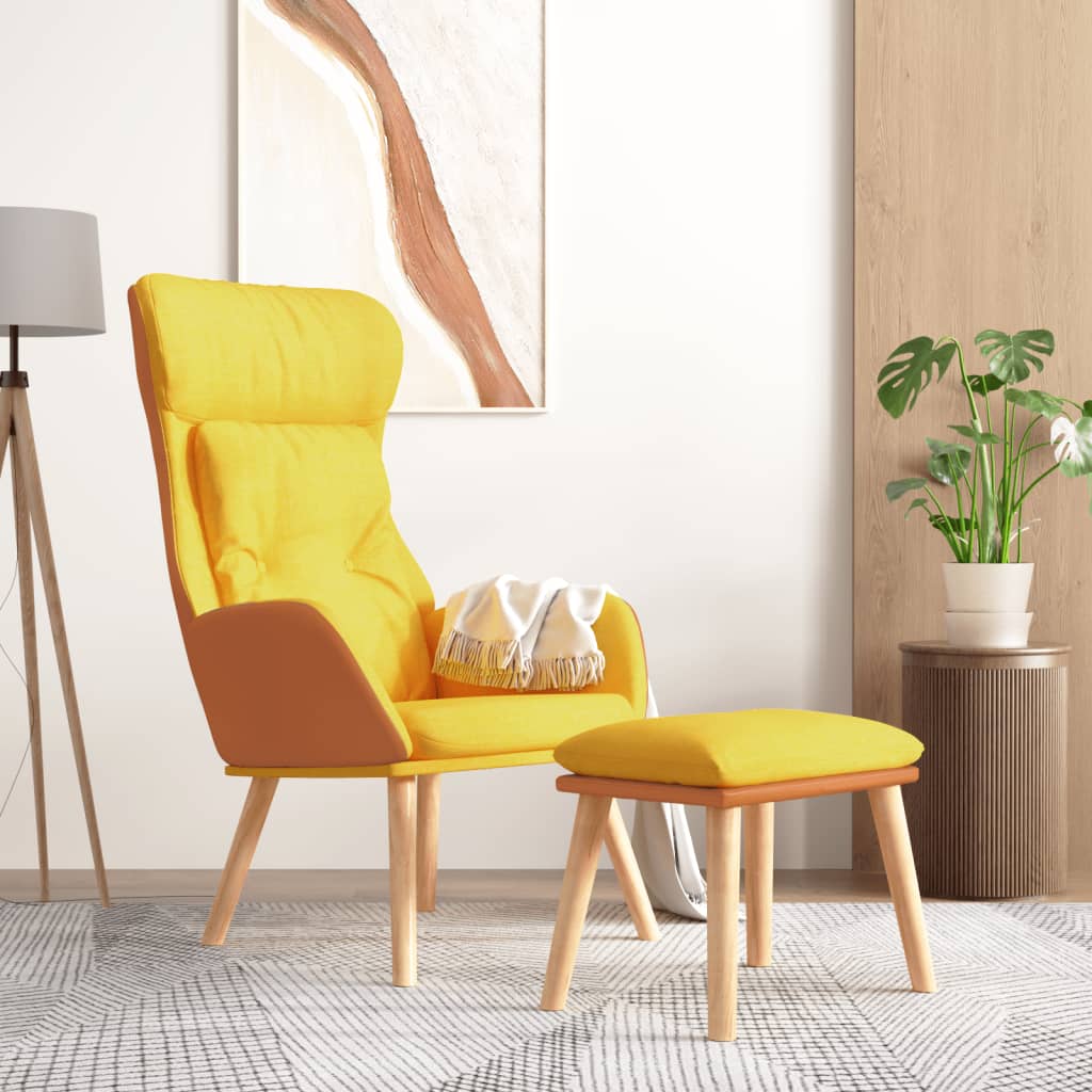 Fotoliu relaxare cu taburet galben mustar piele ecologica/textil — imaginea 2