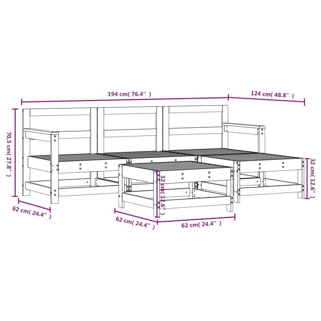 Set mobilier relaxare de gradina 5 piese lemn masiv de pin — imaginea 7