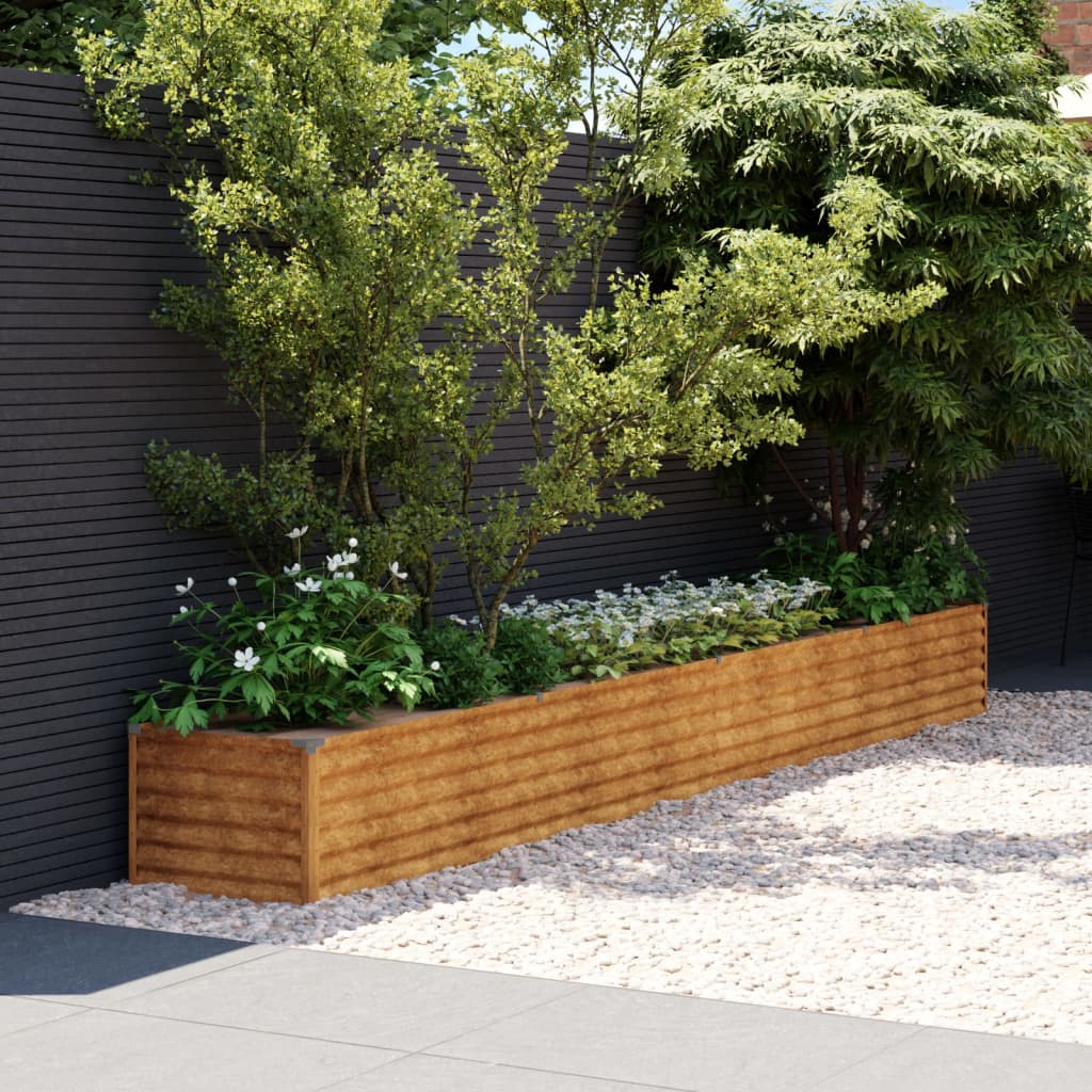 Strat inaltat de gradina, 386x50x36 cm, otel corten — imaginea 2