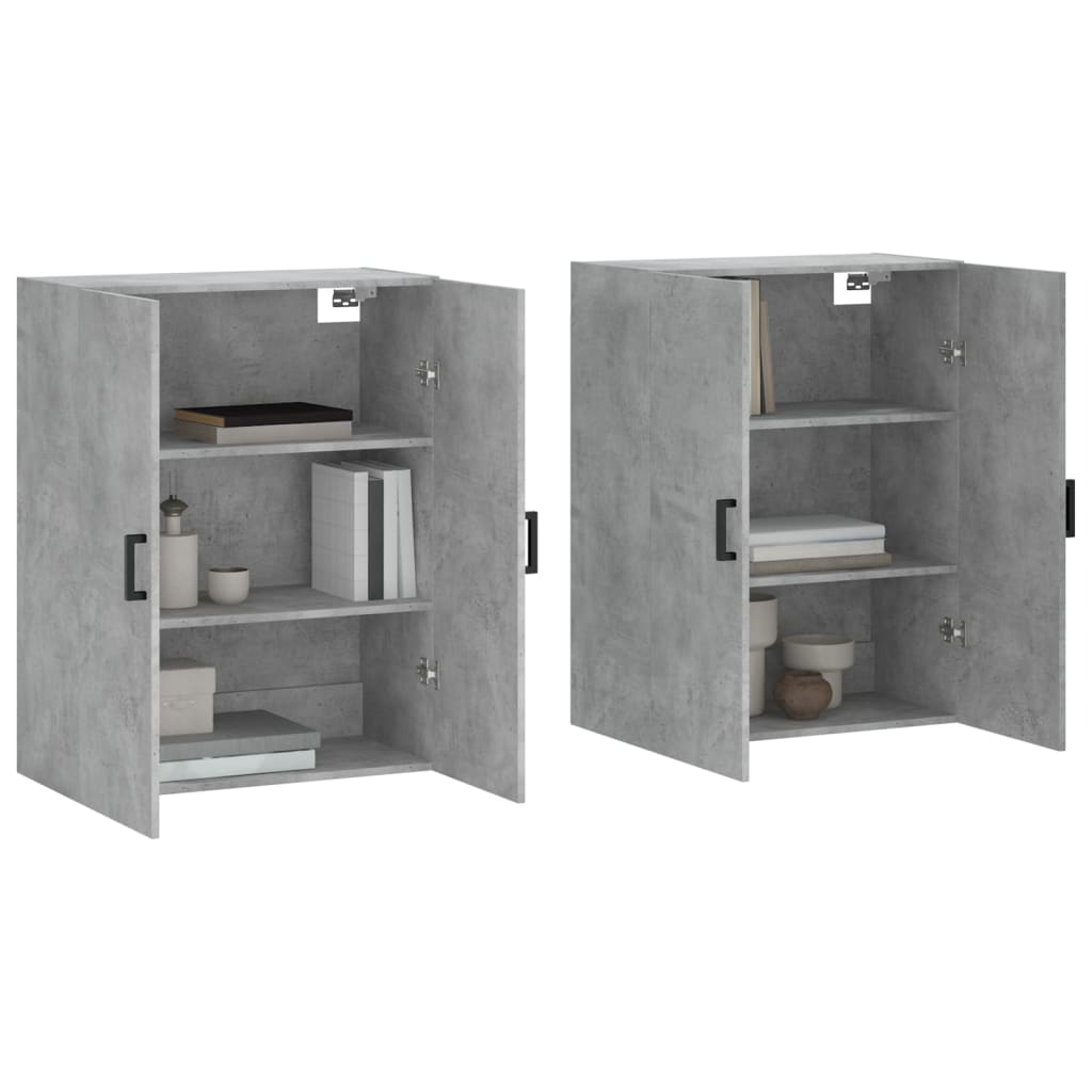 Dulap cu montaj pe perete, 2 buc, gri beton, 69,5x34x90 cm, model negru formă u — imaginea 3