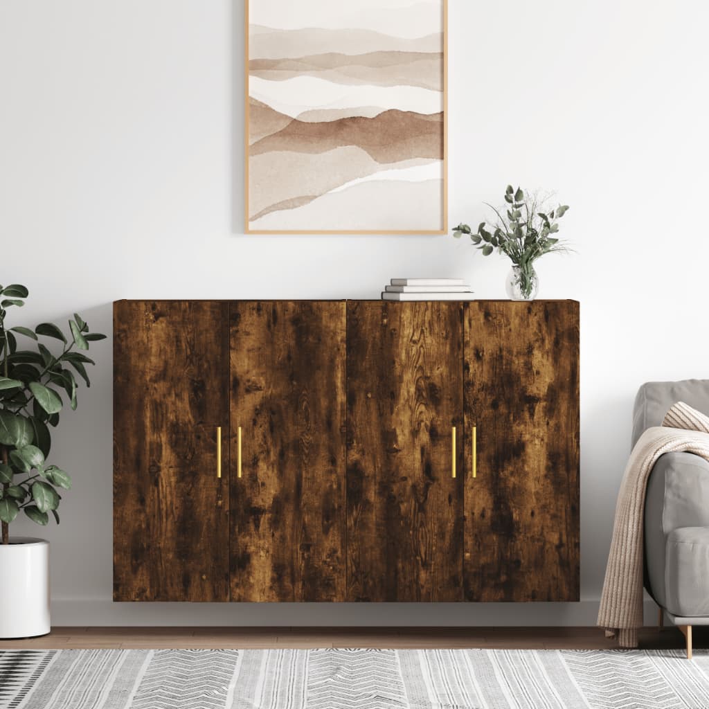 Dulapuri montate pe perete, 2 buc, stejar afumat, 69,5x34x90 cm, model auriu model tub — imaginea 2