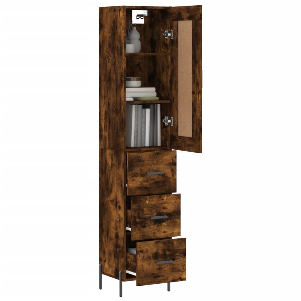 Dulap inalt, stejar fumuriu, 34,5x34x180 cm, lemn prelucrat — imaginea 3