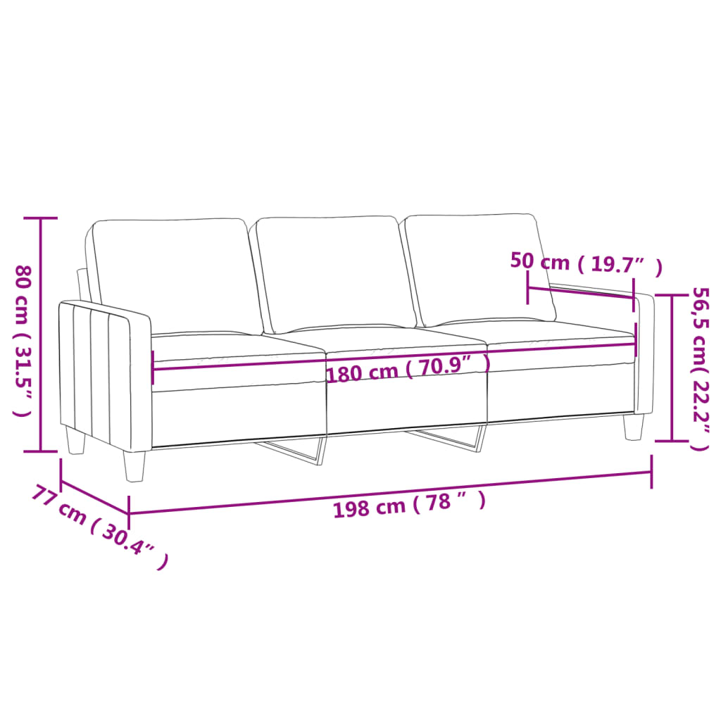 Canapea cu 3 locuri, gri deschis, material 180CM catifea — imaginea 8