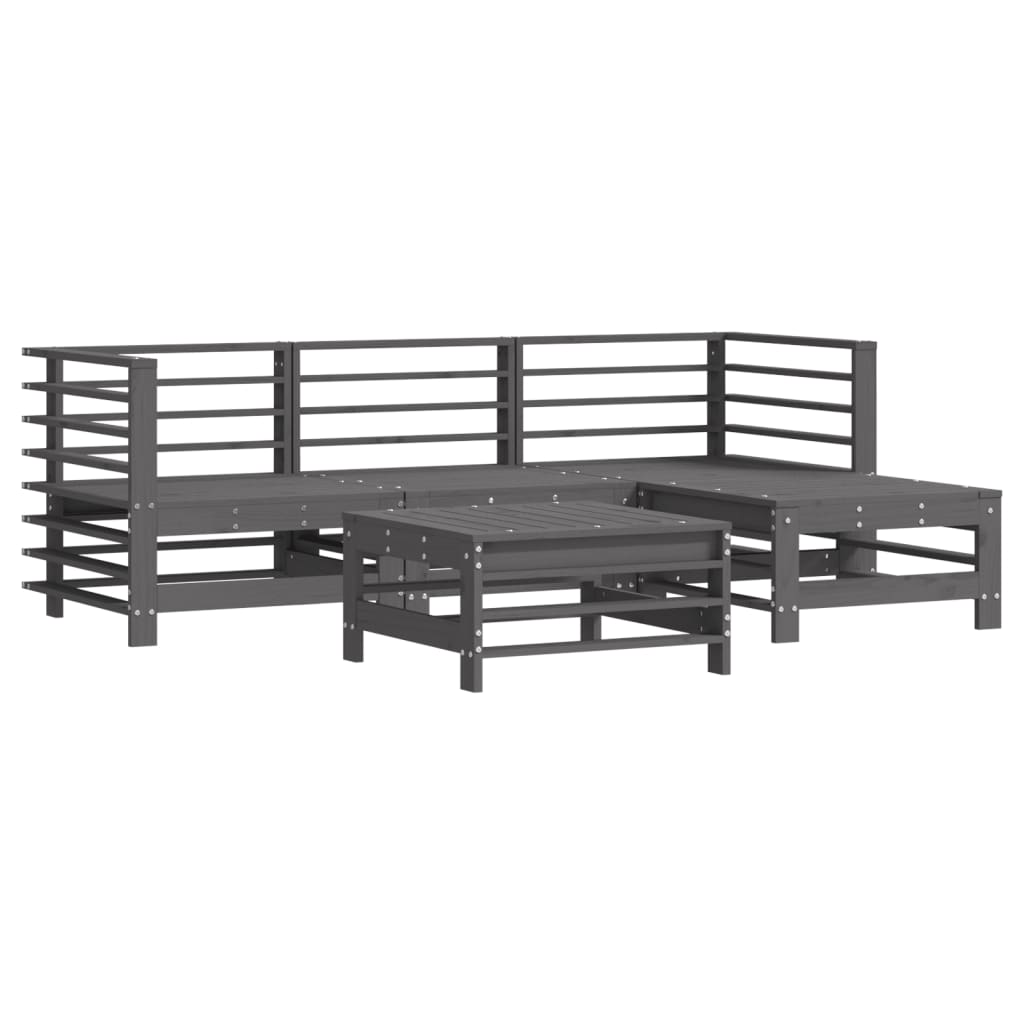 Set mobilier gradina cu perne, 5 piese, gri, lemn masiv — imaginea 3