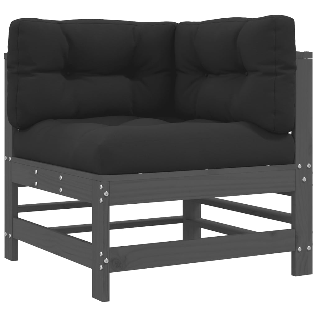 Set mobilier gradina cu perne, 5 piese, gri, lemn masiv — imaginea 4