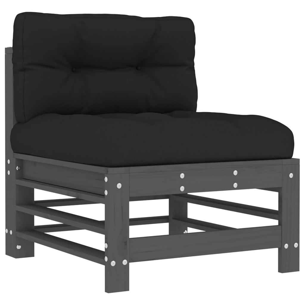 Set mobilier gradina cu perne, 5 piese, gri, lemn masiv — imaginea 5
