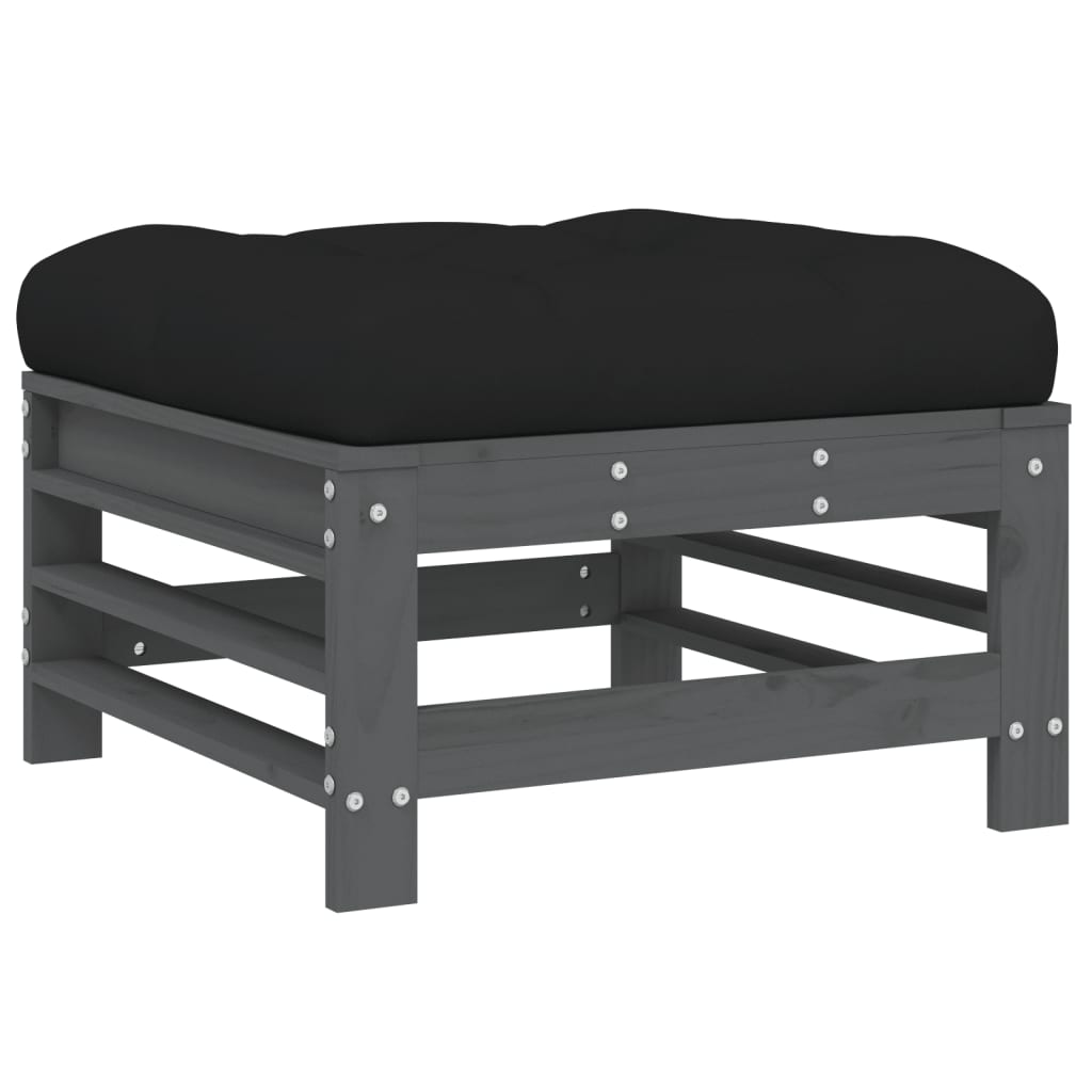 Set mobilier gradina cu perne, 5 piese, gri, lemn masiv — imaginea 6