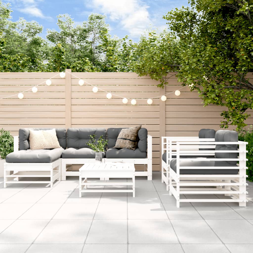 Set mobilier de gradina, 7 piese, alb, lemn masiv de pin — imaginea 2