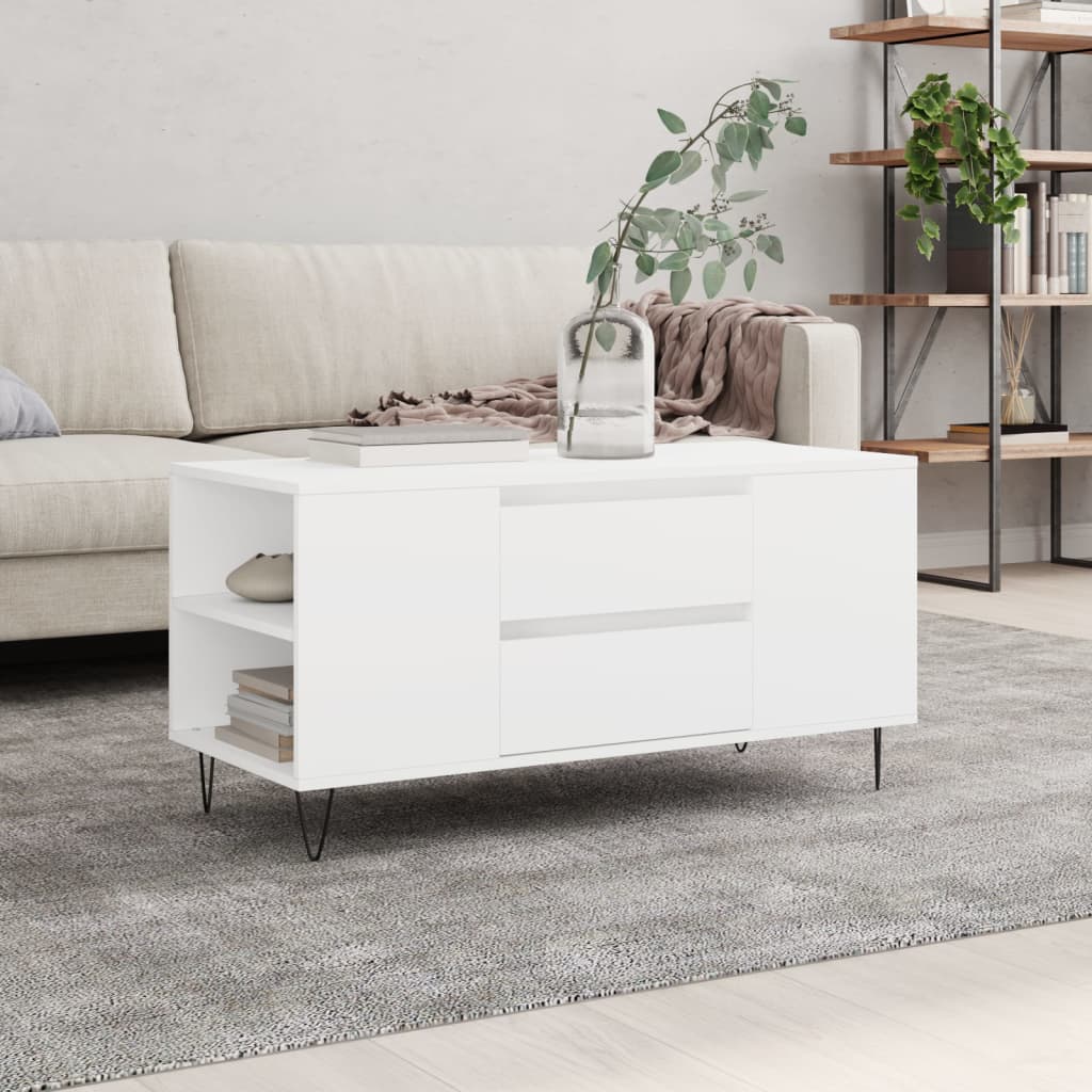 Masuta de cafea, alb, 102x44,5x50 cm, lemn prelucrat — imaginea 2