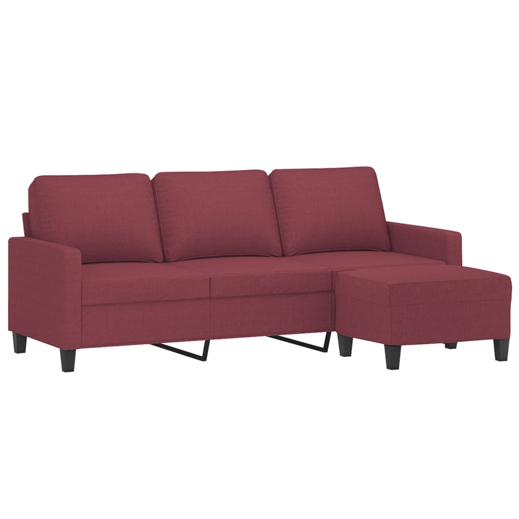 Canapea cu 3 locuri si taburet, rosu vin, 180 cm, textil — imaginea 3