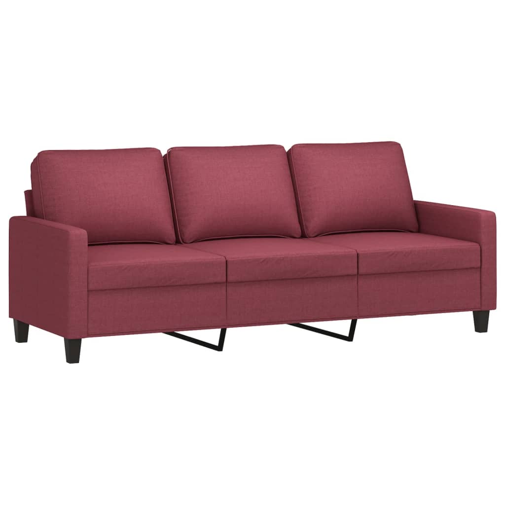 Canapea cu 3 locuri si taburet, rosu vin, 180 cm, textil — imaginea 4