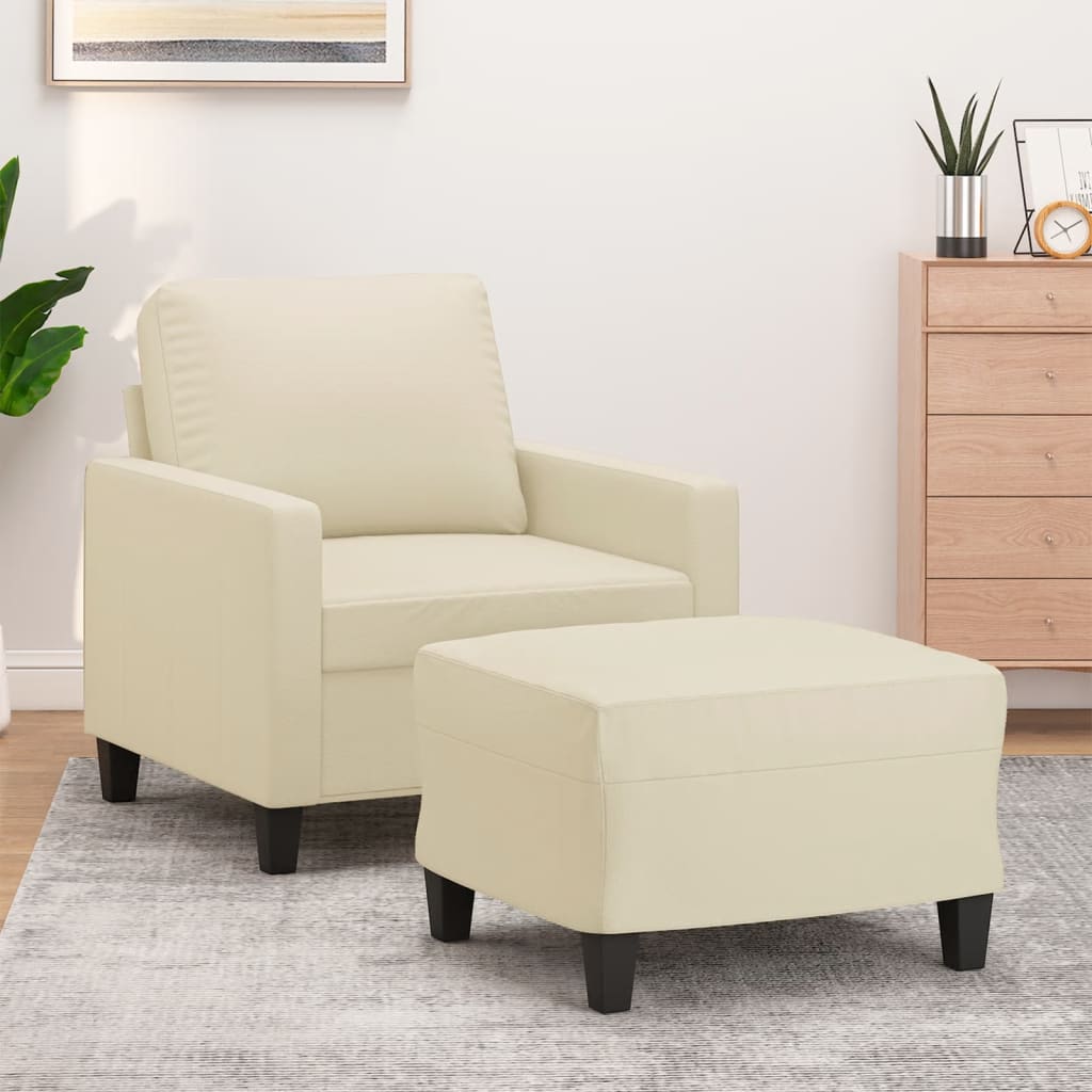 Fotoliu canapea cu taburet, crem, 60 cm, piele ecologica — imaginea 2