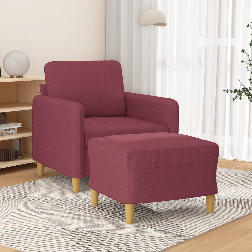 Fotoliu canapea cu taburet, rosu vin, 60 cm, material textil — imaginea 2