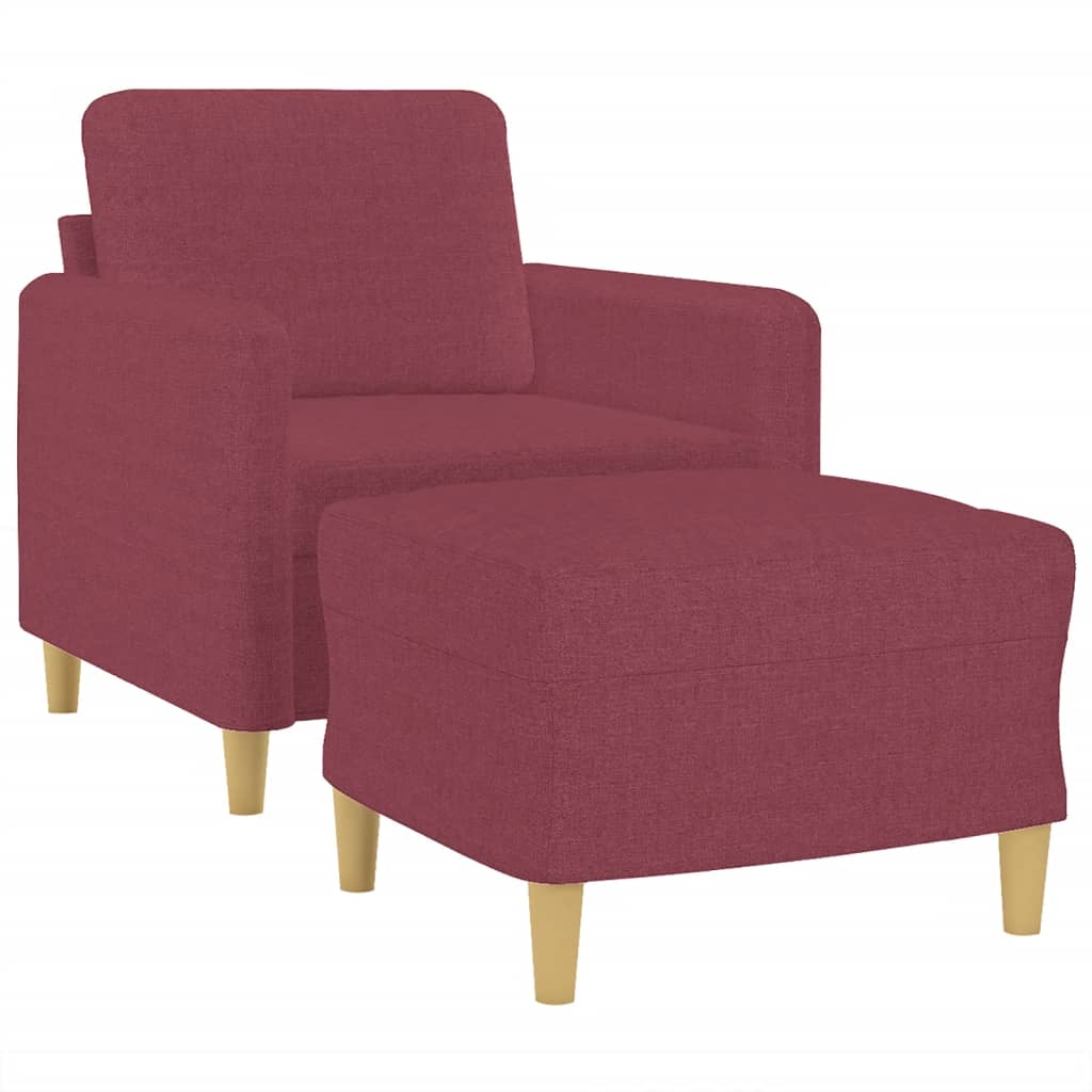 Fotoliu canapea cu taburet, rosu vin, 60 cm, material textil — imaginea 3