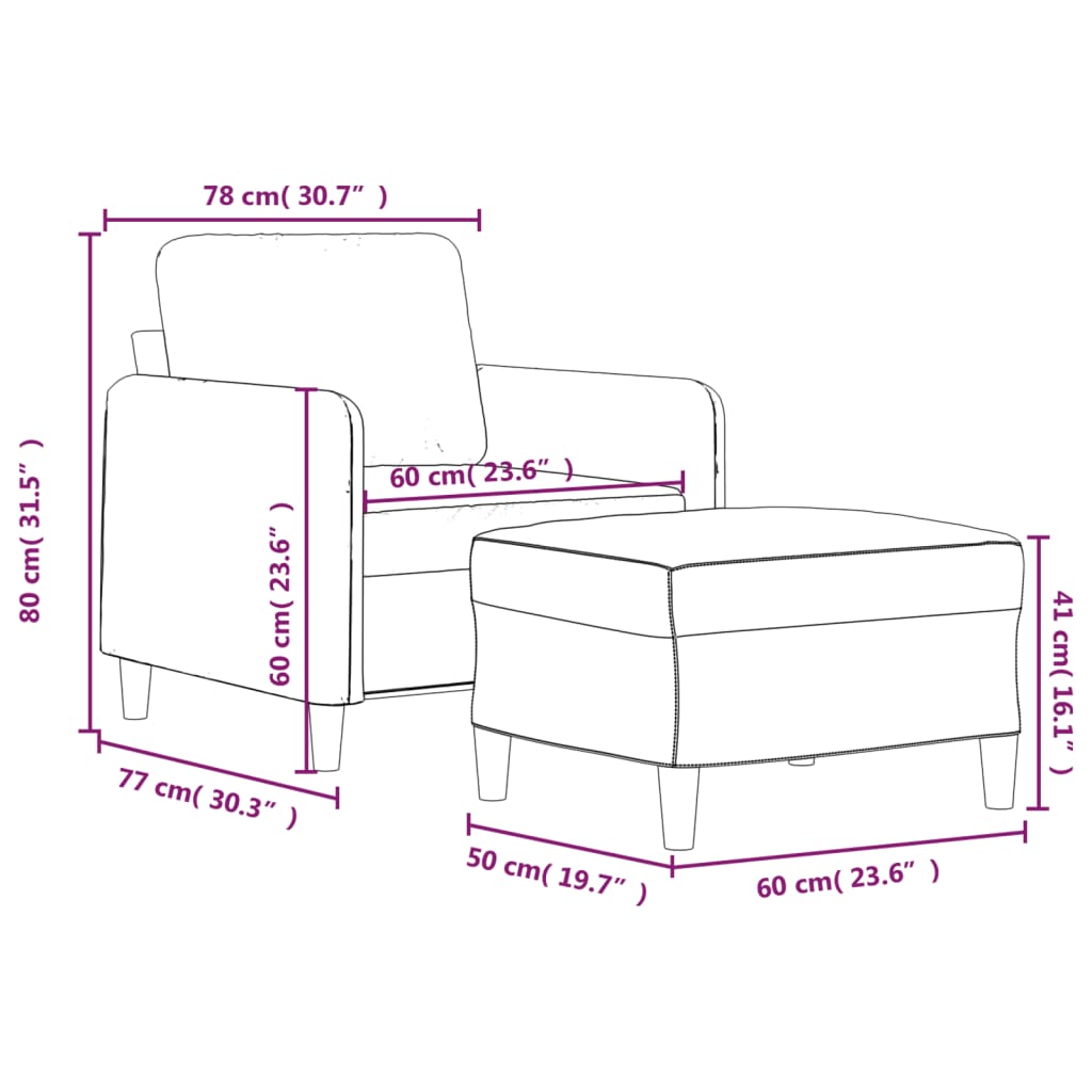 Fotoliu canapea cu taburet, rosu vin, 60 cm, material textil — imaginea 7
