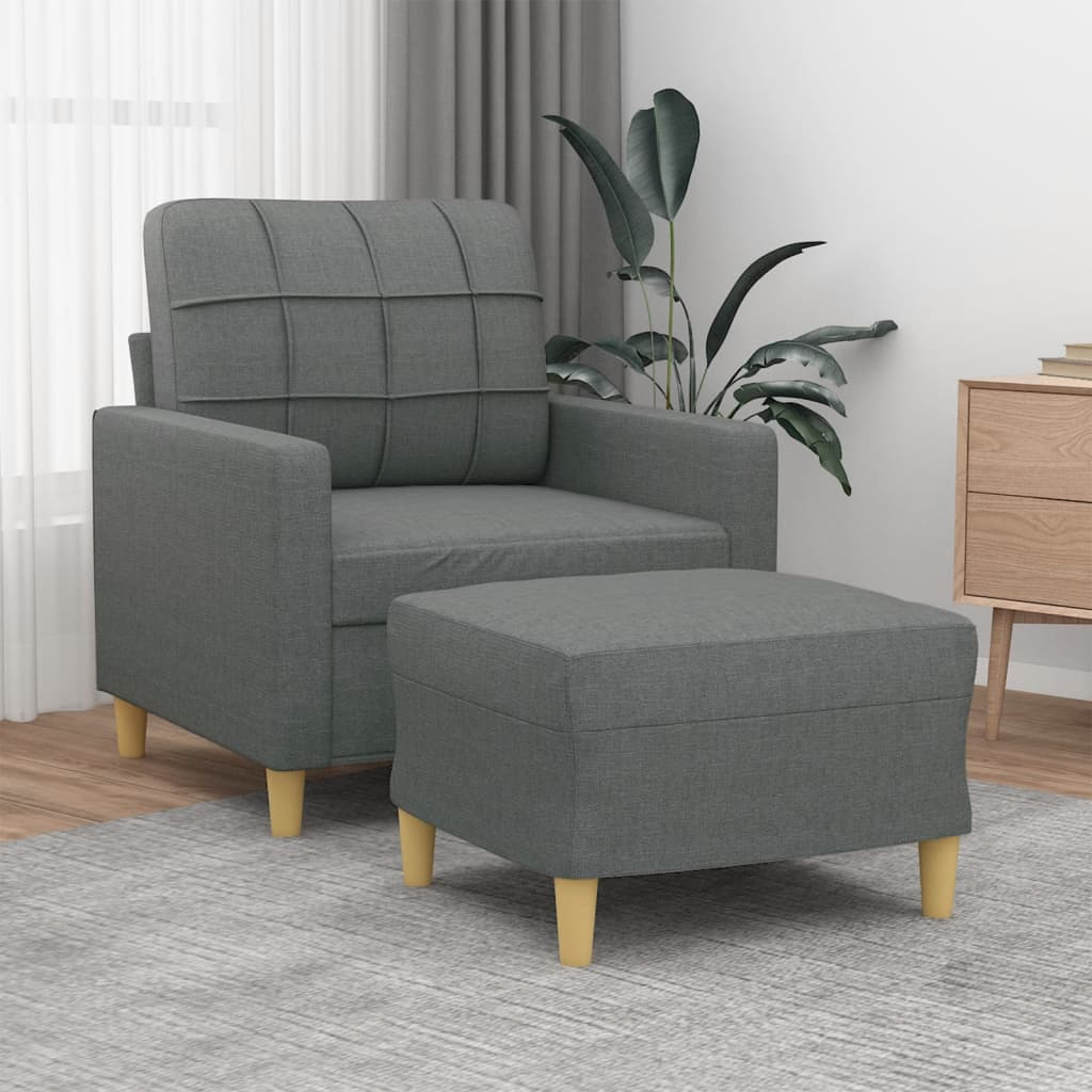 Fotoliu canapea cu taburet, gri inchis, 60 cm, textil — imaginea 2