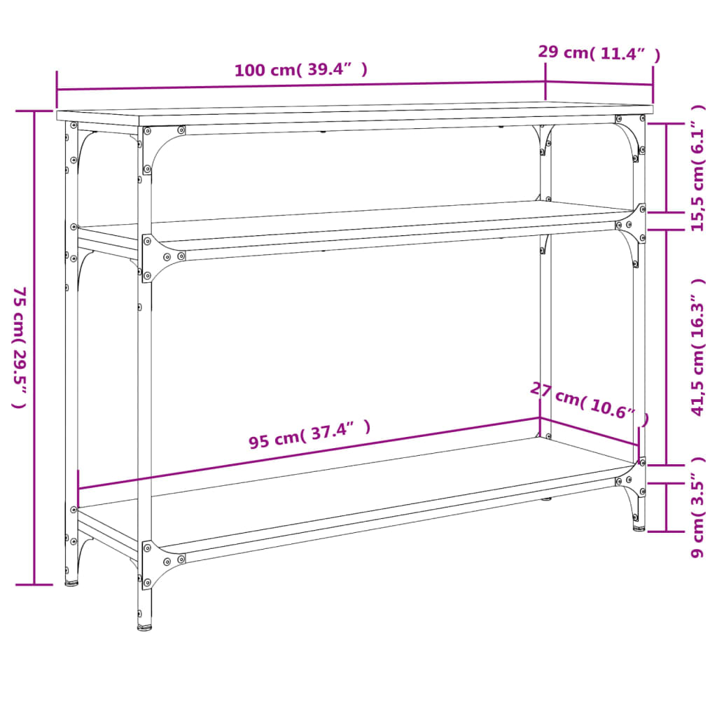 Masuta consola, negru, 100x29x75 cm, lemn compozit — imaginea 9
