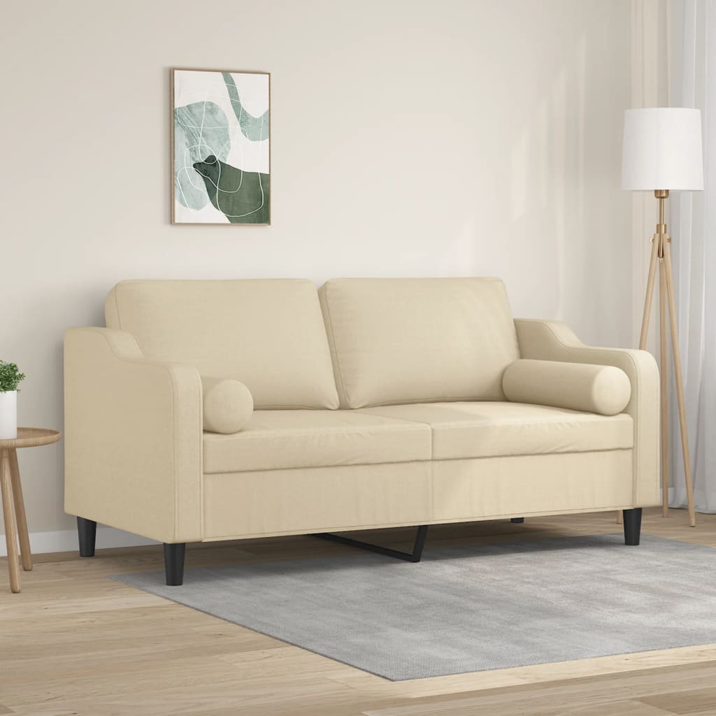 Canapea cu 2 locuri cu pernute, crem, 140 cm, textil — imaginea 2