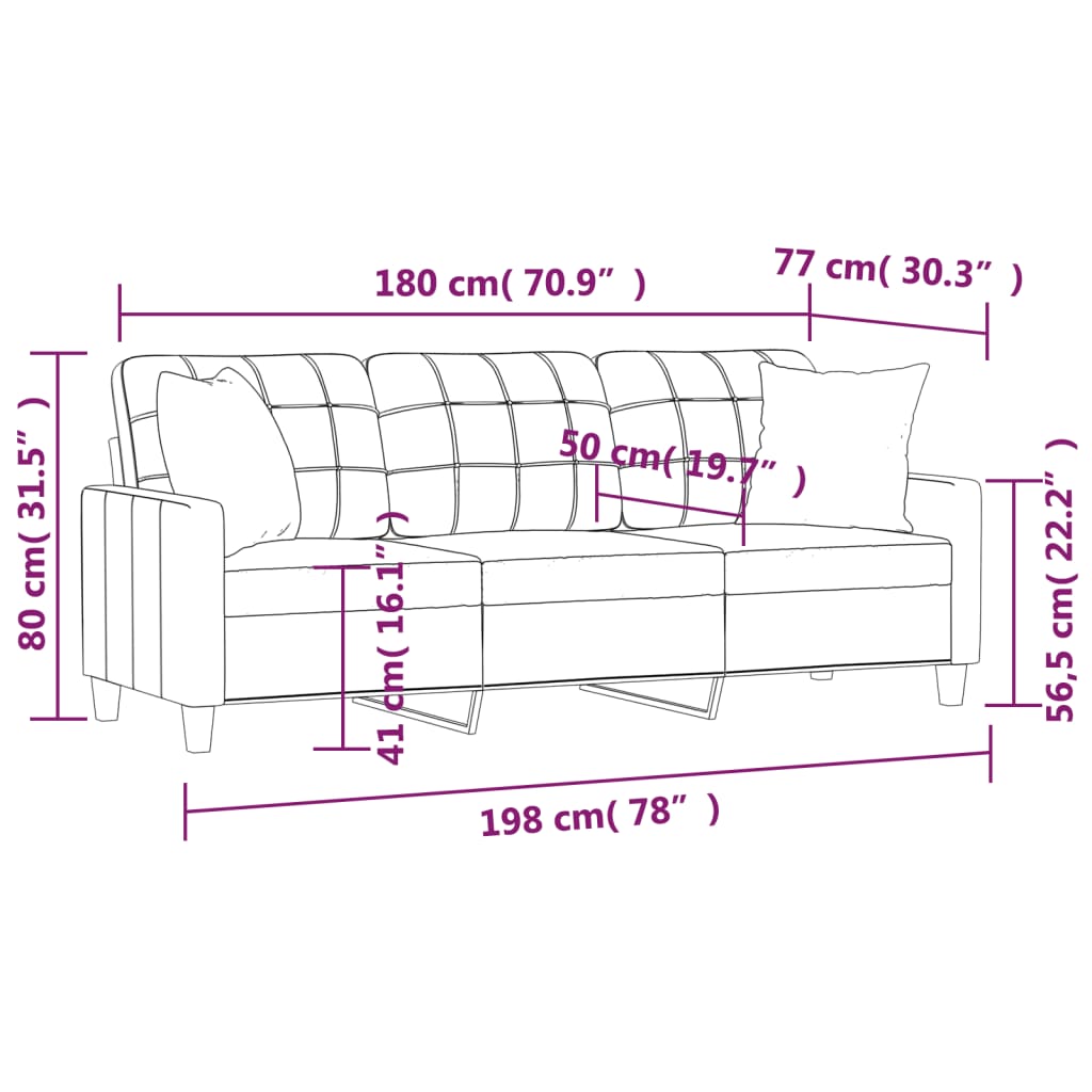 Canapea cu 3 locuri cu pernute, rosu vin 180 cm piele ecologica — imaginea 8