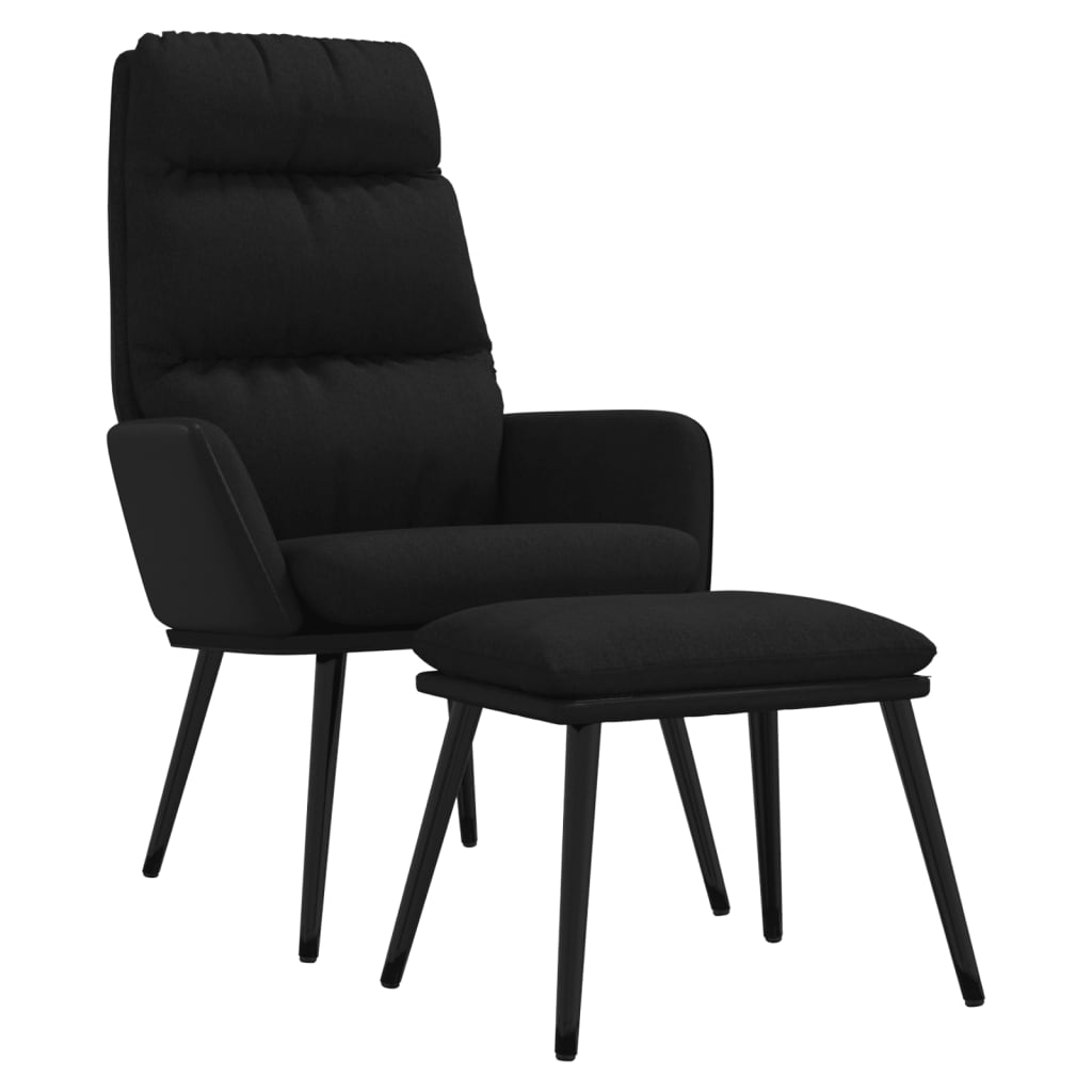 Fotoliu de relaxare cu taburet, negru, textil si piele ecologica