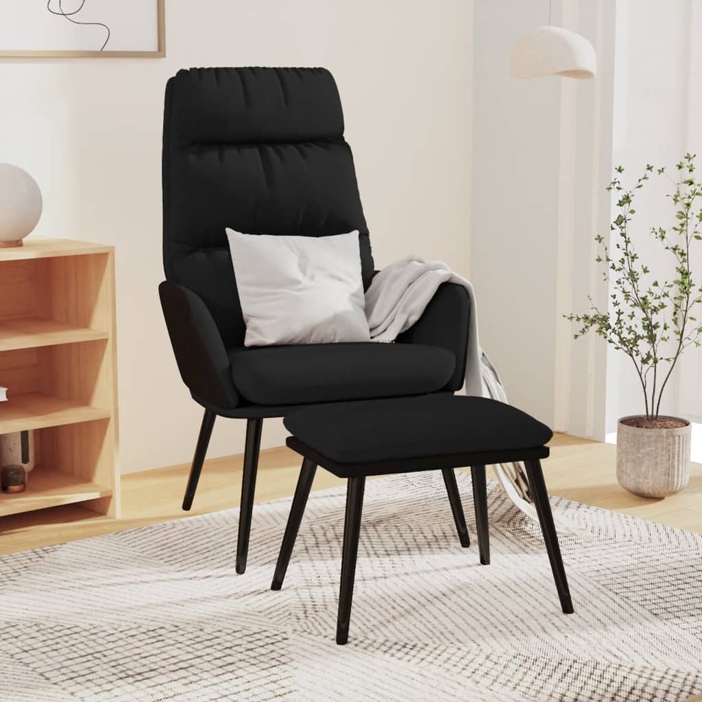 Fotoliu de relaxare cu taburet, negru, textil si piele ecologica — imaginea 2