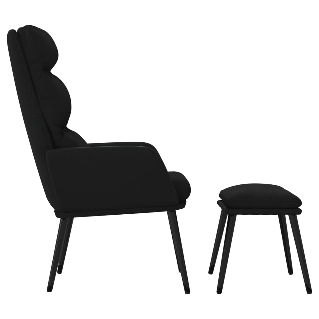 Fotoliu de relaxare cu taburet, negru, textil si piele ecologica — imaginea 4