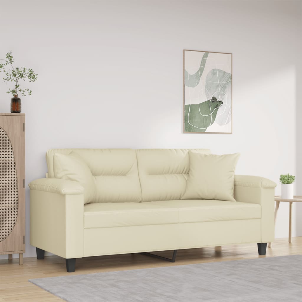 Canapea cu 2 locuri cu pernute, crem, 140 cm, piele ecologica — imaginea 2