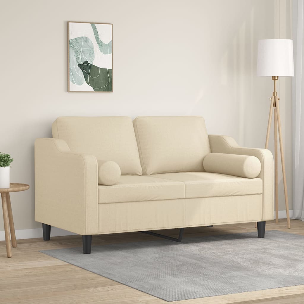 Canapea cu 2 locuri cu pernute, crem, 120 cm, textil — imaginea 2