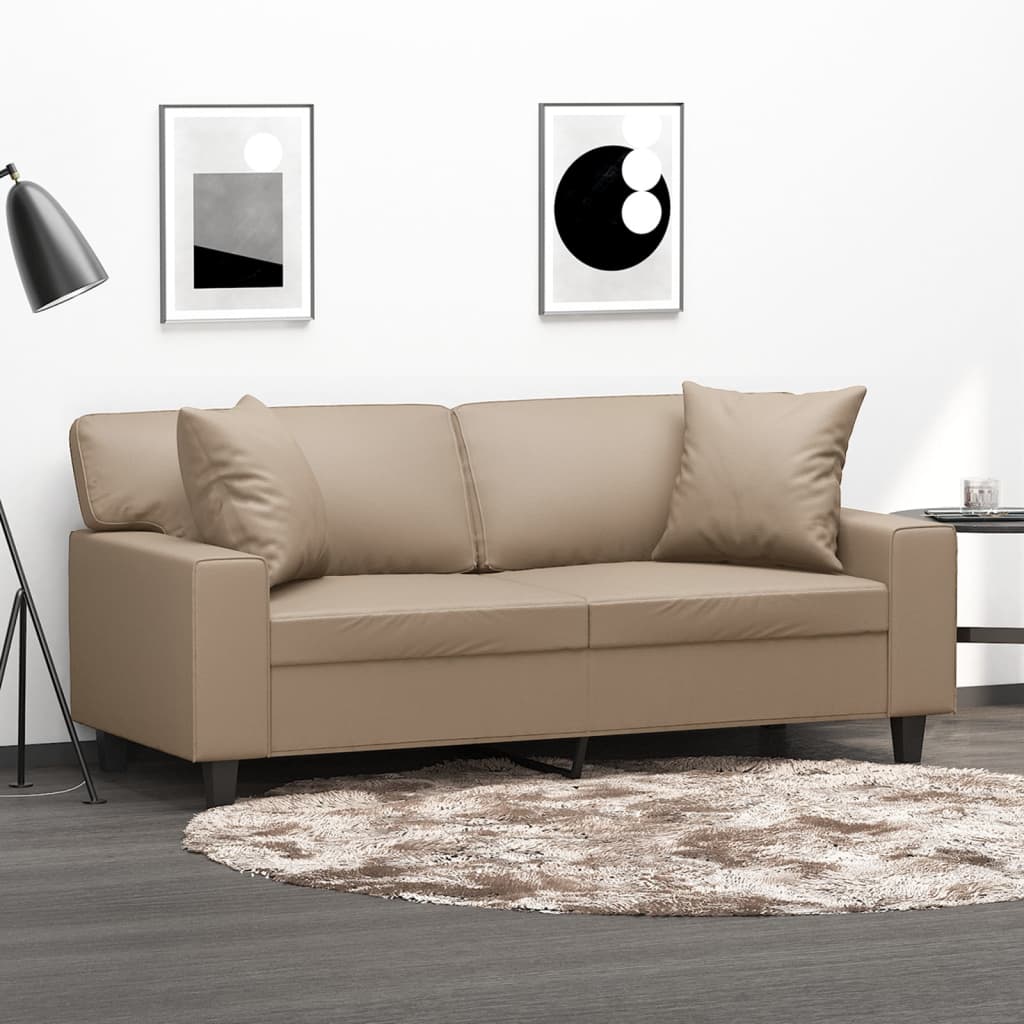 Canapea cu 2 locuri cu pernute, cappuccino, 140 cm, piele eco. — imaginea 2
