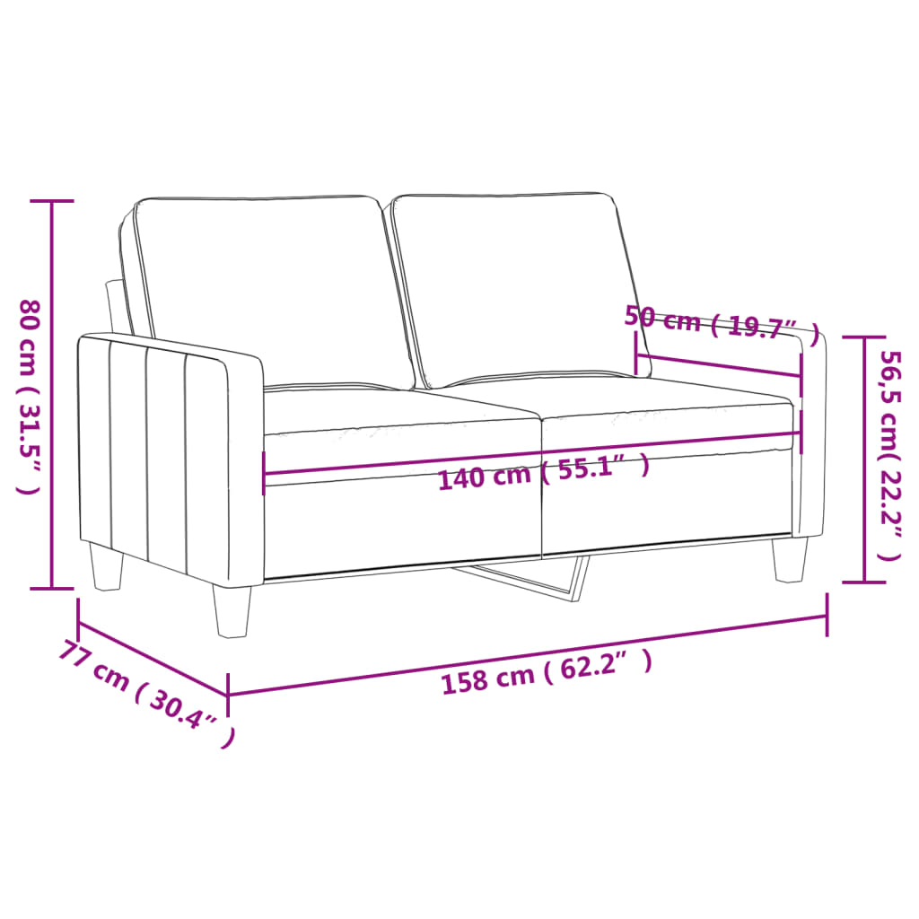 Canapea cu 2 locuri, gri deschis, 140 cm, catifea — imaginea 8
