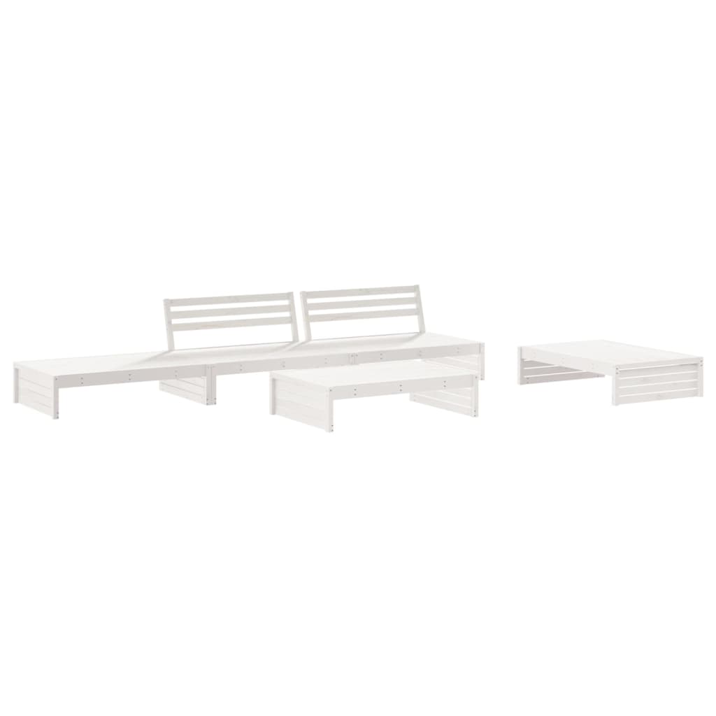 Set mobilier de gradina cu perne, 5 piese, alb, lemn masiv — imaginea 3