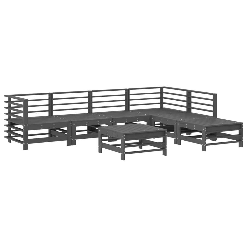 Set mobilier de gradina cu perne, 7 piese, gri, lemn masiv — imaginea 3