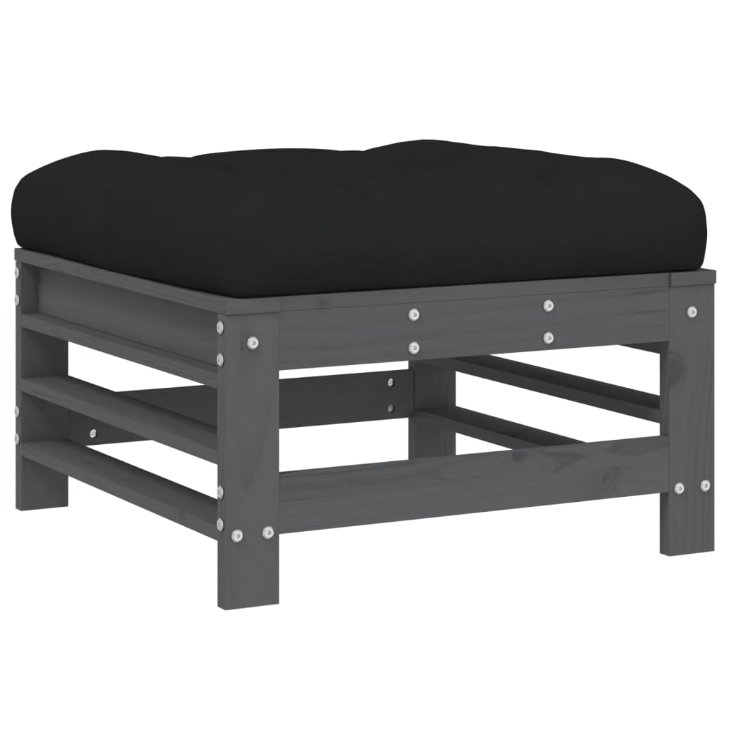 Set mobilier de gradina cu perne, 7 piese, gri, lemn masiv — imaginea 6