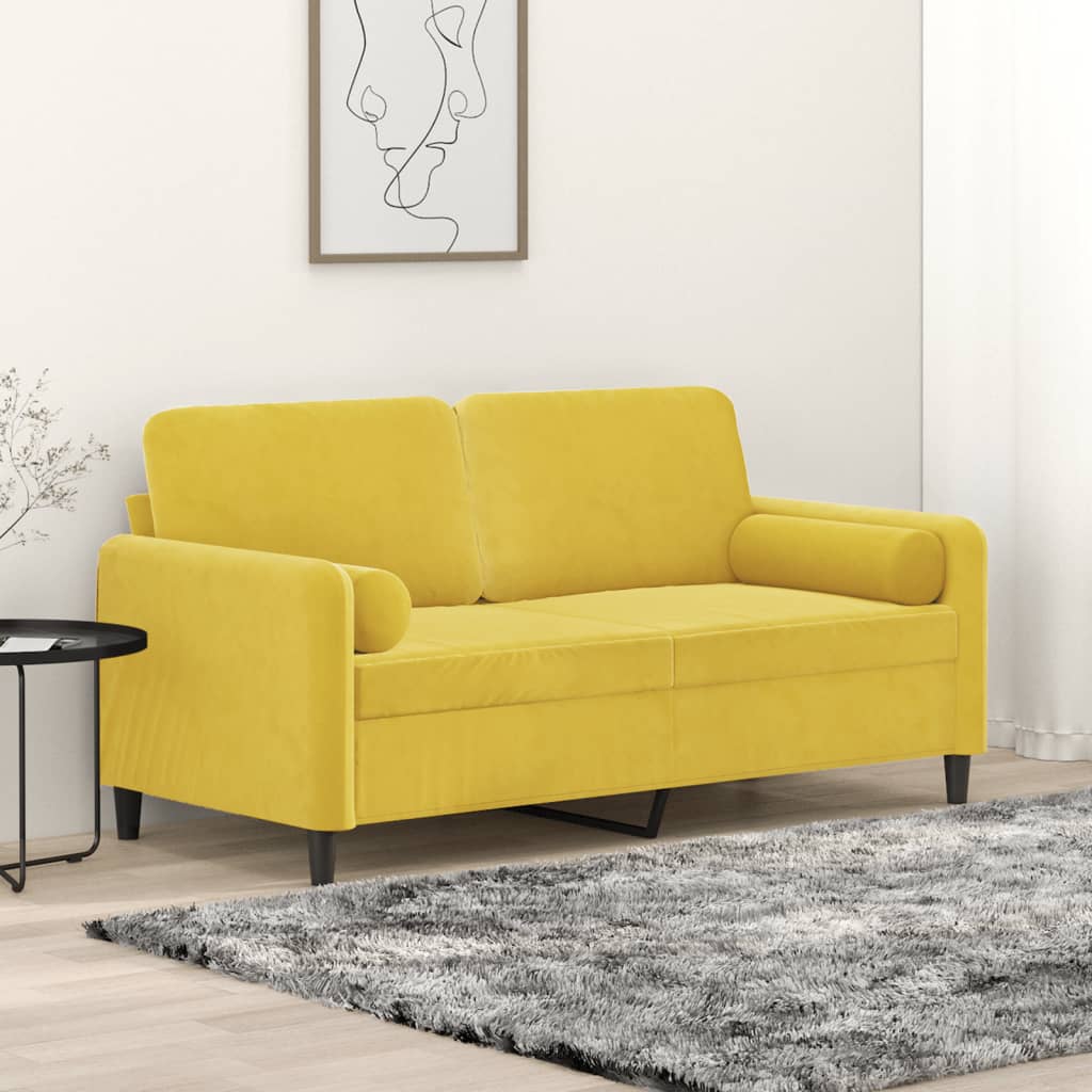 Canapea cu 2 locuri cu pernute, galben, 140 cm, catifea — imaginea 2