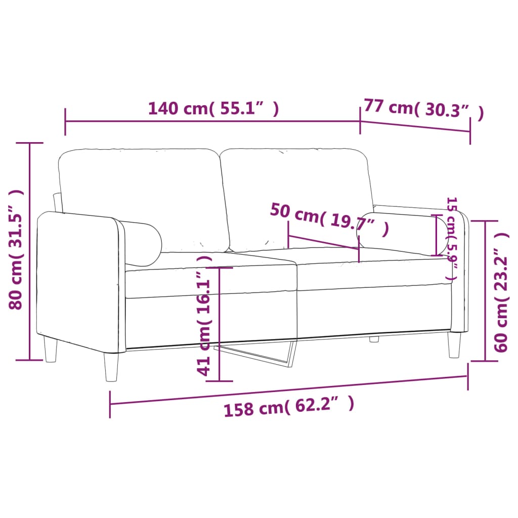 Canapea cu 2 locuri cu pernute, galben, 140 cm, catifea — imaginea 8