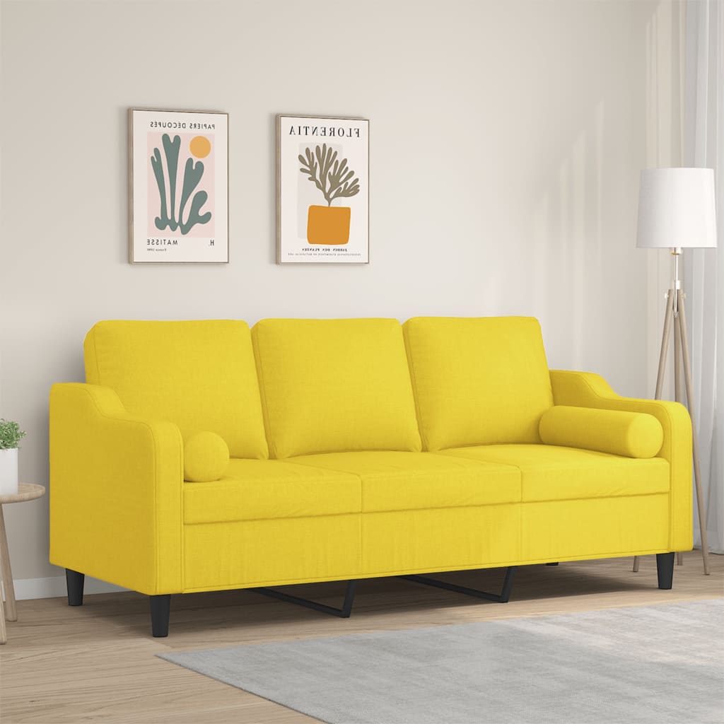 Canapea cu 3 locuri cu pernute, galben deschis, 180 cm, textil — imaginea 2
