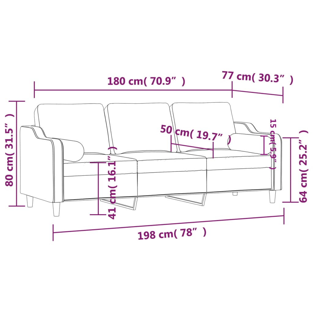 Canapea cu 3 locuri cu pernute, galben deschis, 180 cm, textil — imaginea 8